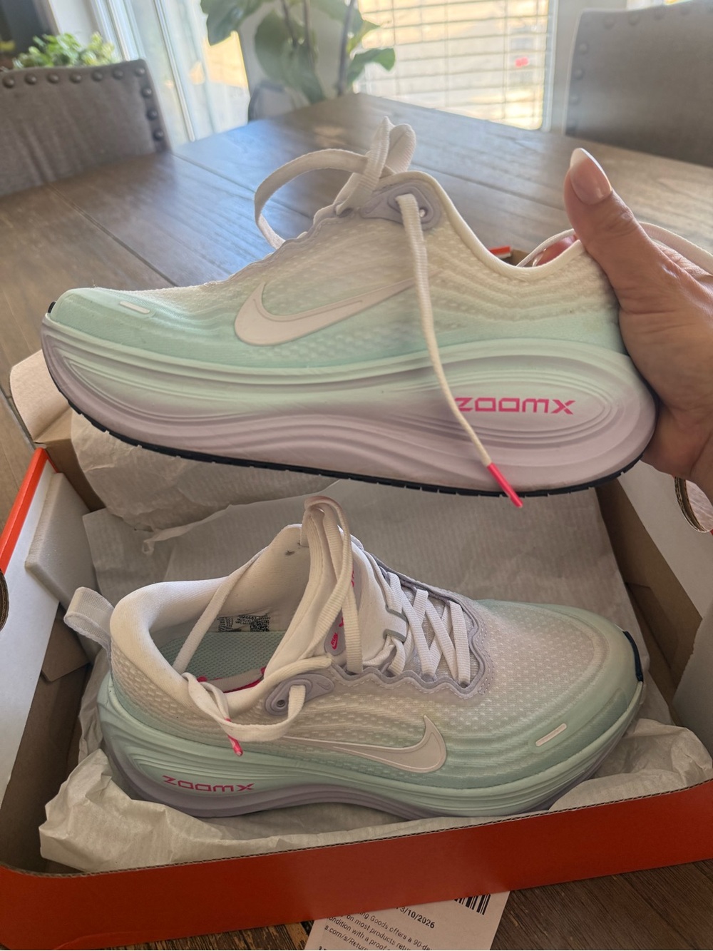Nike Women's Mint White ZoomX Running Shoes with Pink Accents